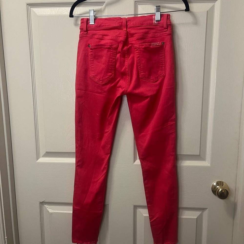 7‎ For all Mankind Women’s Red Stretch Skinny Ankle Jeans Sz 26. - Picture 2 of 6